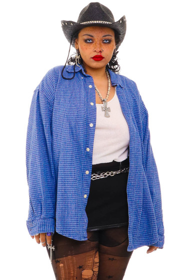 Vintage 90's Blue Houndstooth Long Sleeve Button Up Shirt