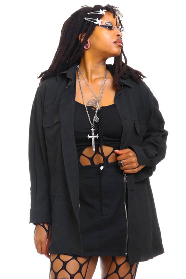 Vintage 90's Black Silk Button Up Longsleeve Top