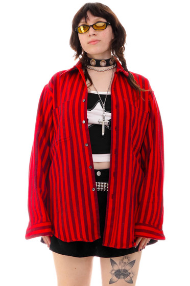 Vintage 90's Red & Black Striped Button Up Shirt