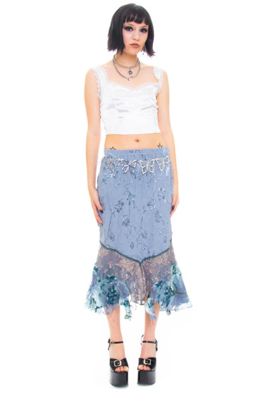 Vintage 90's Cloudy Blue Silk Lace Floral Fairy Skirt