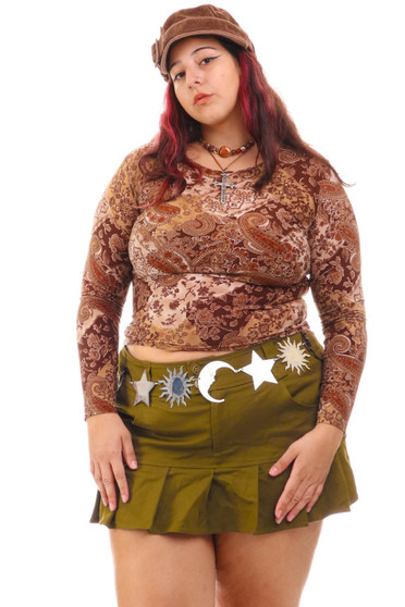 Vintage 90's Brown Stretchy Paisley Long Sleeve Top