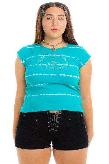 Vintage Y2K Peace BB Tie-Dye Lettuce Edge Baby Tee