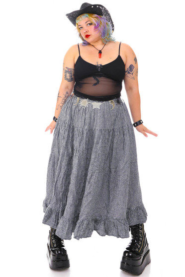 Vintage 90's Grunge Flannel Plaid Tiered Maxi Skirt