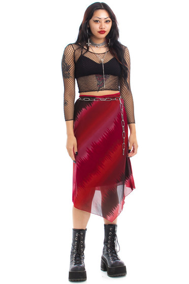 Vintage Y2K Cherry Wrap Mesh Handkerchief Midi Skirt