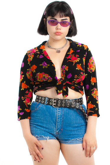 Vintage 90's Tie-Front Floral Slinky Top