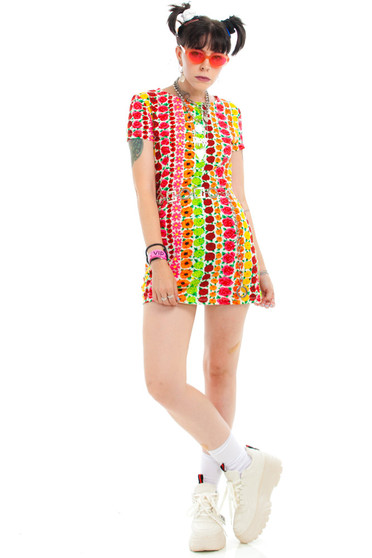 Vintage 90's Benetton Italian-Made Flower Stripe Mini Dress