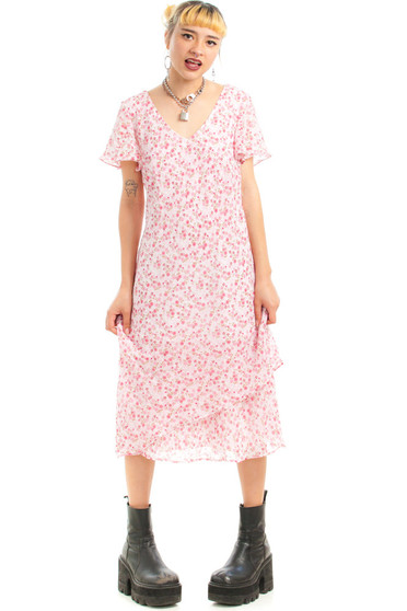 Vintage 90's Pink Chiffon Layered Maxi Dress