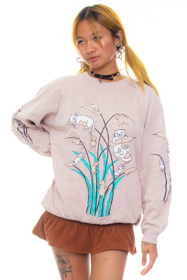 Vintage 80's Cattails, Cats, & Mice Crewneck