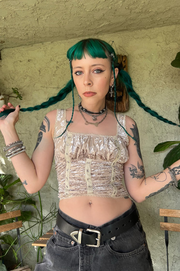 Lexi Cream Velvet Burnout Grommet Top