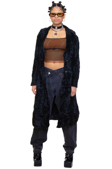 Vintage 70's Matrix Black Fur Velvet Long Button Coat