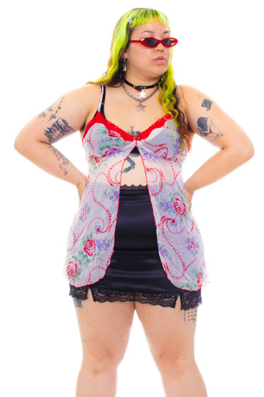 Vintage 90's Secret Treasures Pink & Red Sheer Floral Slip Top