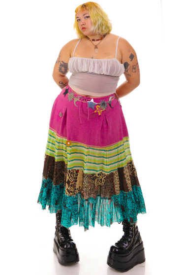 Vintage 90's 100% Cotton Blue Tiered Maxi Skirt