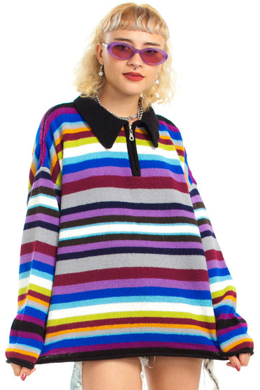 Vintage 90's Rainbow Zip Wideline Sweater
