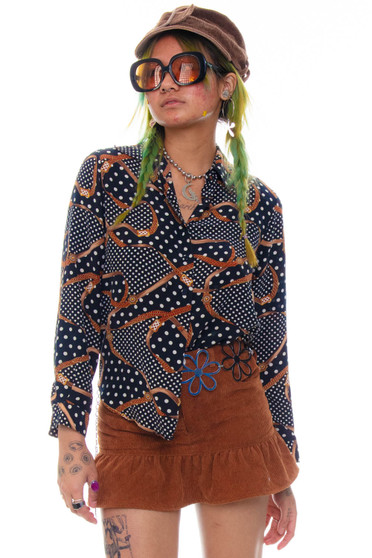 Vintage 90's Polka Dot 100% Silk Pattern Blouse