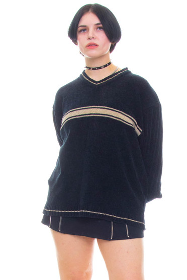 Vintage 90's Grunge Black Skater Striped Pullover