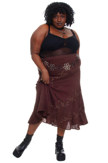 Vintage 90's Brown Floral Embroidered Skirt