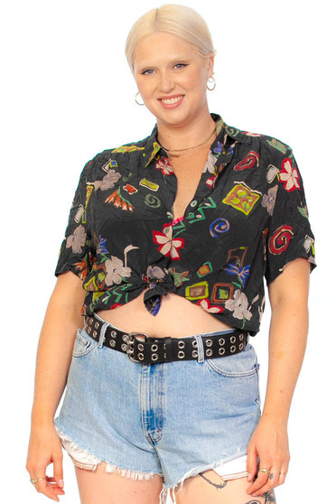 Vintage 90's Silk Spring Art Mix Button-Up Shirt