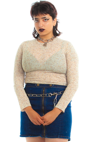 Vintage 90's Farm Bb Floral Mesh Long-Sleever