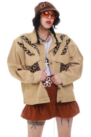 Vintage Y2K Leopard and Rhinestone Denim Jacket