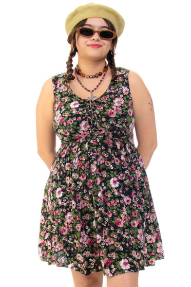 Vintage 90's Sweet Little Floral Corset Tie Dress