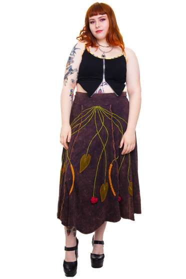 Vintage 90's Woodland Fairy Embroidered Falling Flowers Skirt