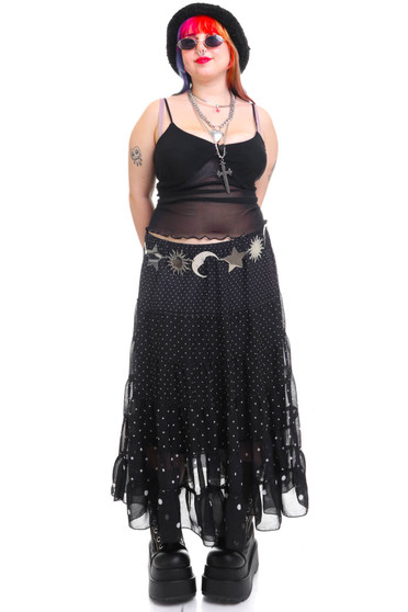 Vintage Y2K Black Polka Dot Maxi Skirt