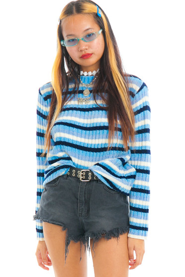 Vintage Y2K Cloudy Skies Striped Pullover