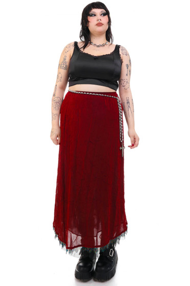 Vintage 90's CVampy Red Beaded Trim Maxi Skirt