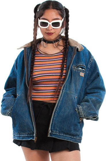 Vintage 90's Dickies Flannel-Lined Denim Workwear Jacket