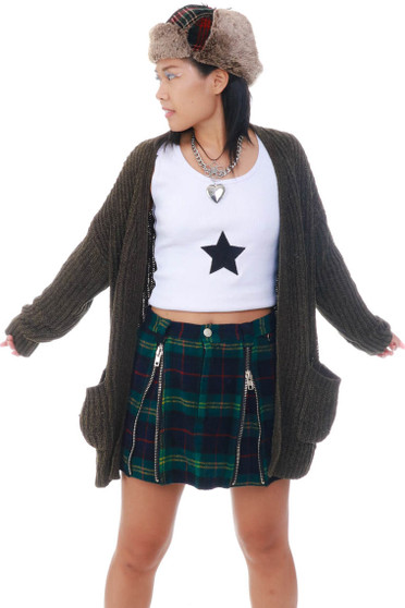 Vintage 90's Olive Green Chenille Rib Knit Cardigan