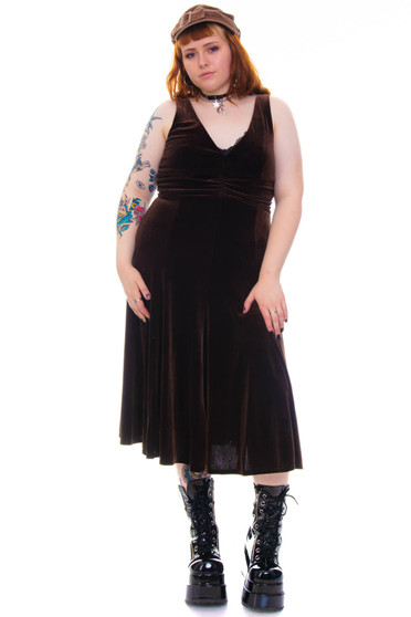 Vintage 90's Elegant Brown Velvet Dress