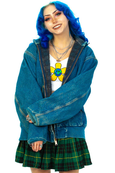 Vintage 90's Carhartt Bleach Splatter Hooded Denim Jacket