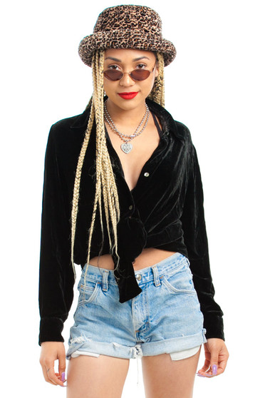 Vintage 90's Black Velvet Button-Up Shirt