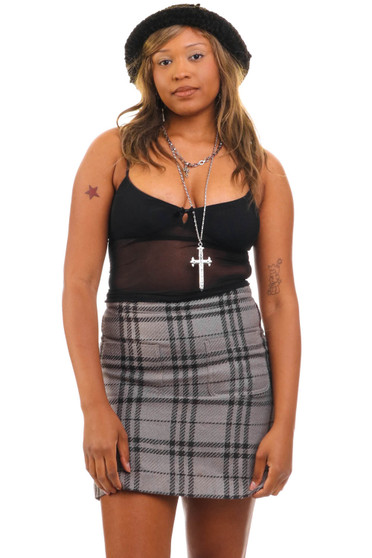 Vintage 90's Grey and Black Plaid Mini Skirt