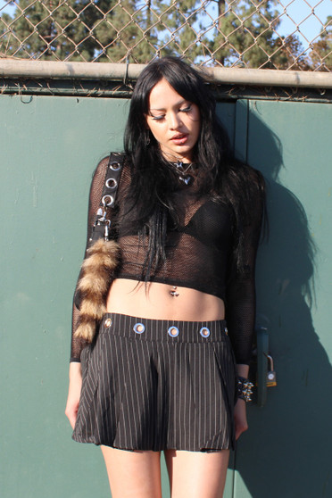 TUNNEL VISION SECONDHAND (GRADE A) Peekaboo Pinstripe Grommet Mini Skirt