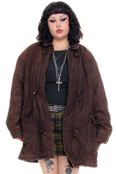 Vintage 90's Brown Leather Toggle Jacket - XL/2X
