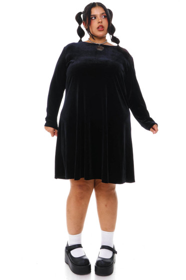 Vintage 90's Black Velvet Long-Sleeve Dress 1
