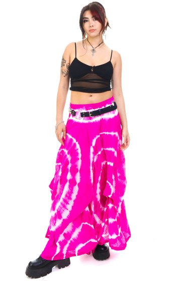 Vintage Y2K Pink Tie-Dye Tiered Maxi Skirt - S/M