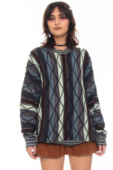 Vintage 90's Crazy Striped Grandpa Sweater 4