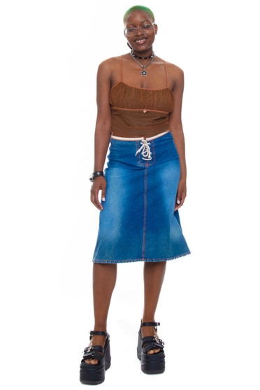 Vintage Y2K Lace Up Cord Denim Maxi Skir