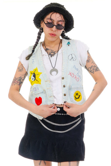 Vintage 90's Peace & Love Denim Button Up Vest