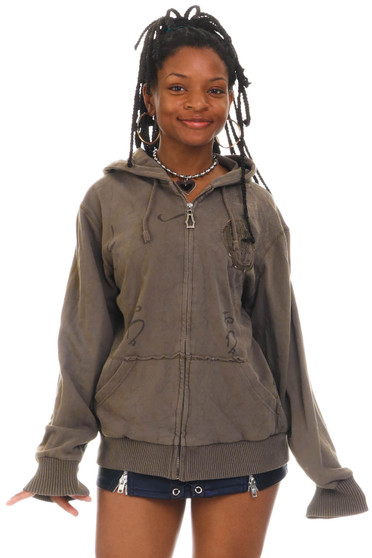 Vintage Y2K Monarchy Grunge Grey Zip Up Hoodie - OSFM