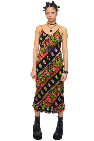 Vintage 90's Black Floral Bandana Maxi Dress