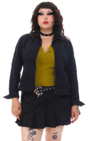 Vintage Y2K Black Denim Flower Zip Up Jacket