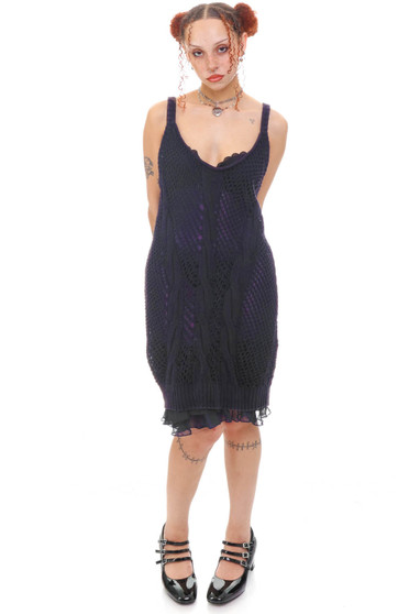 Vintage Y2K Black Crochet Tank Dress