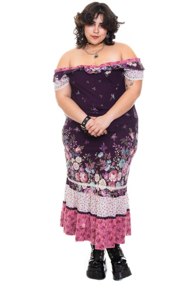 Vintage 70's Patchwork Floral Lace Tiered Dress