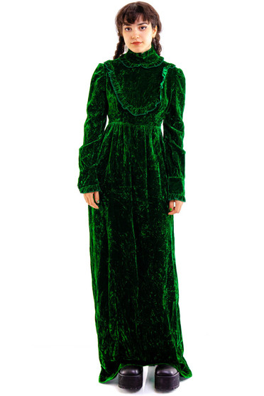 Vintage 70's Emerald Green Velvet Maxi Dress