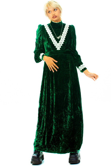 Vintage 70's Green Velvet Dress