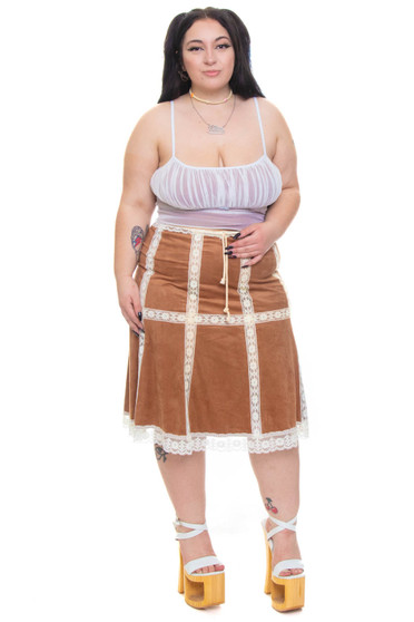Vintage 90's Faux Brown Suede Lace Skirt