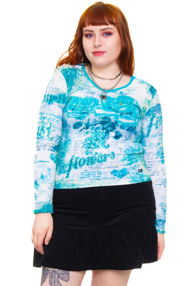 Vintage 90's Blue Floral Art Sequins Long Sleeve 2